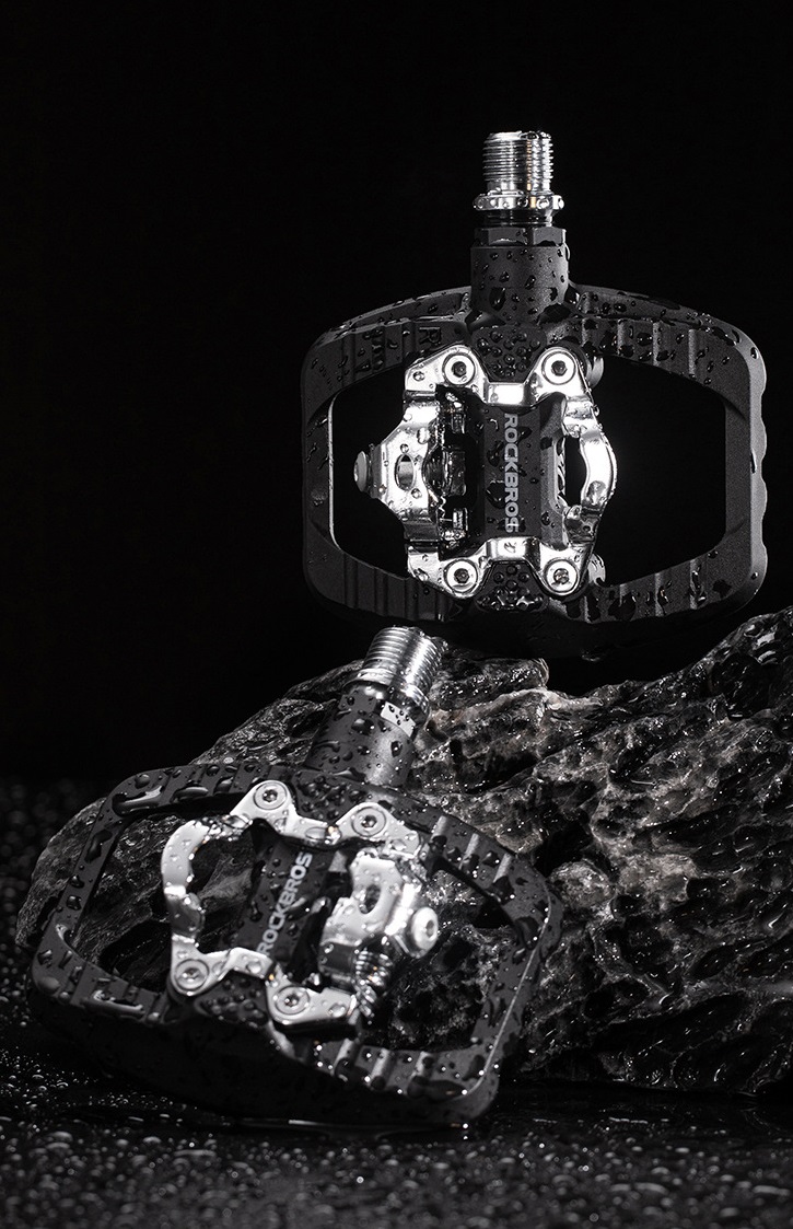 Педали ROCKBROS PD303 полуконтактные SPD, с платформой с обратной стороны; черный