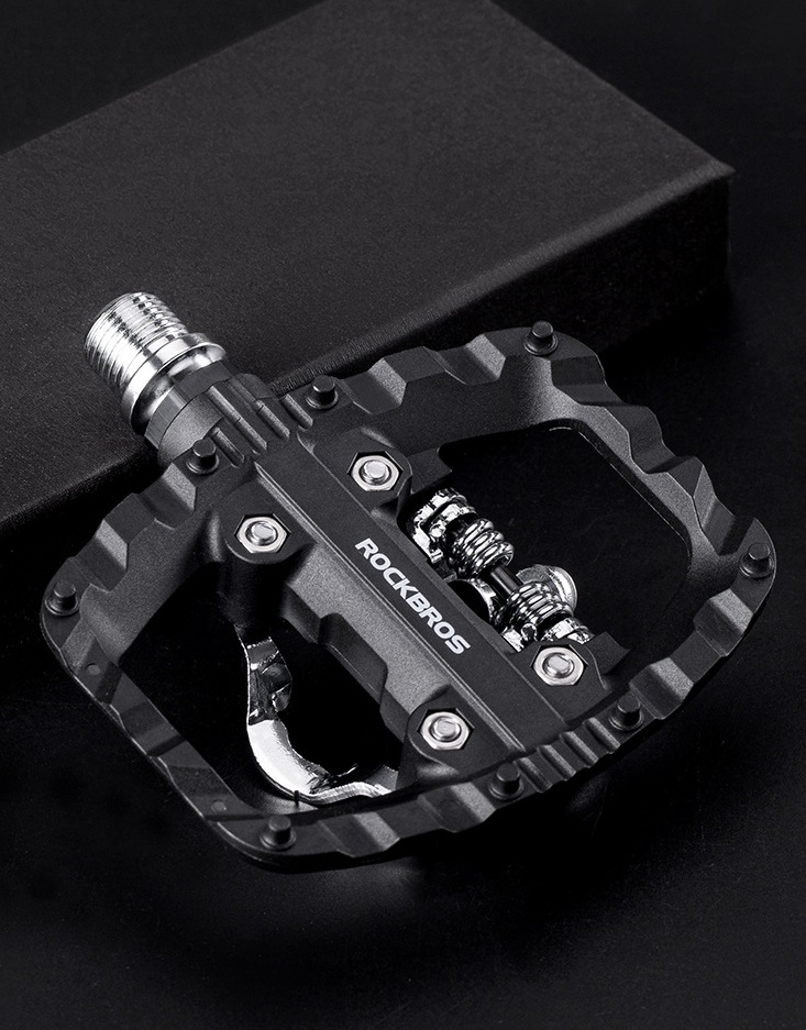 Педали ROCKBROS PD303 полуконтактные SPD, с платформой с обратной стороны; черный