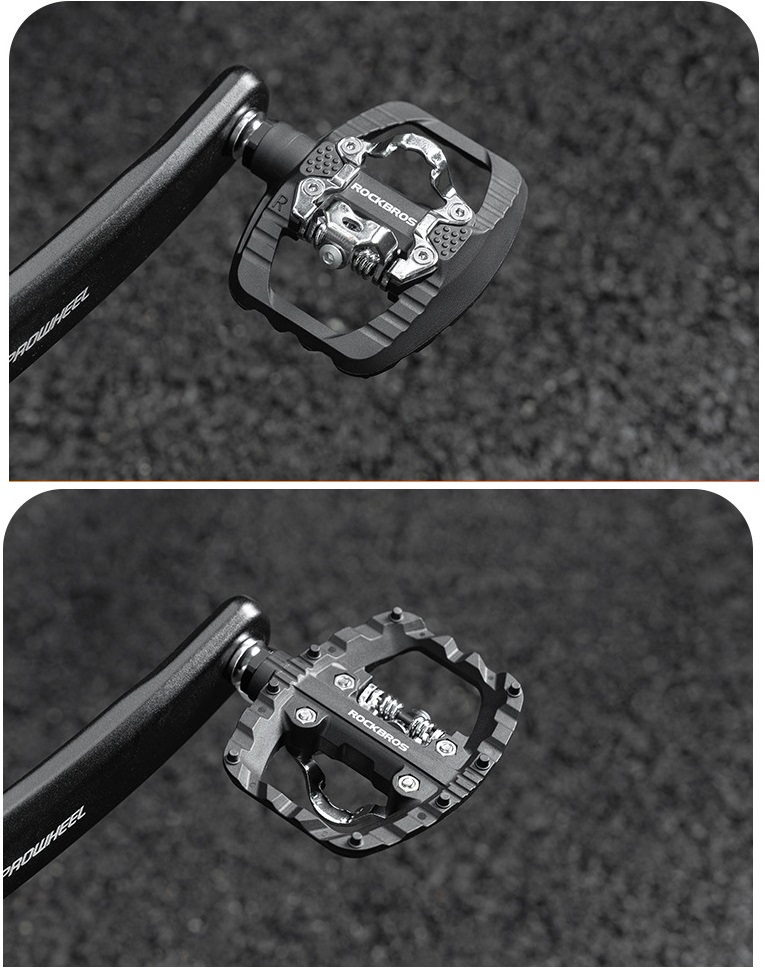 Педали ROCKBROS PD303 полуконтактные SPD, с платформой с обратной стороны; черный
