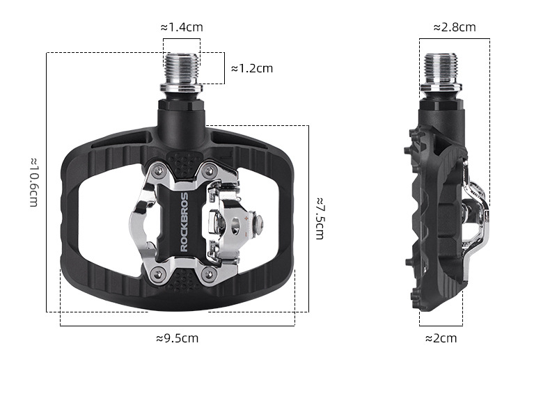 Педали ROCKBROS PD303 полуконтактные SPD, с платформой с обратной стороны; черный