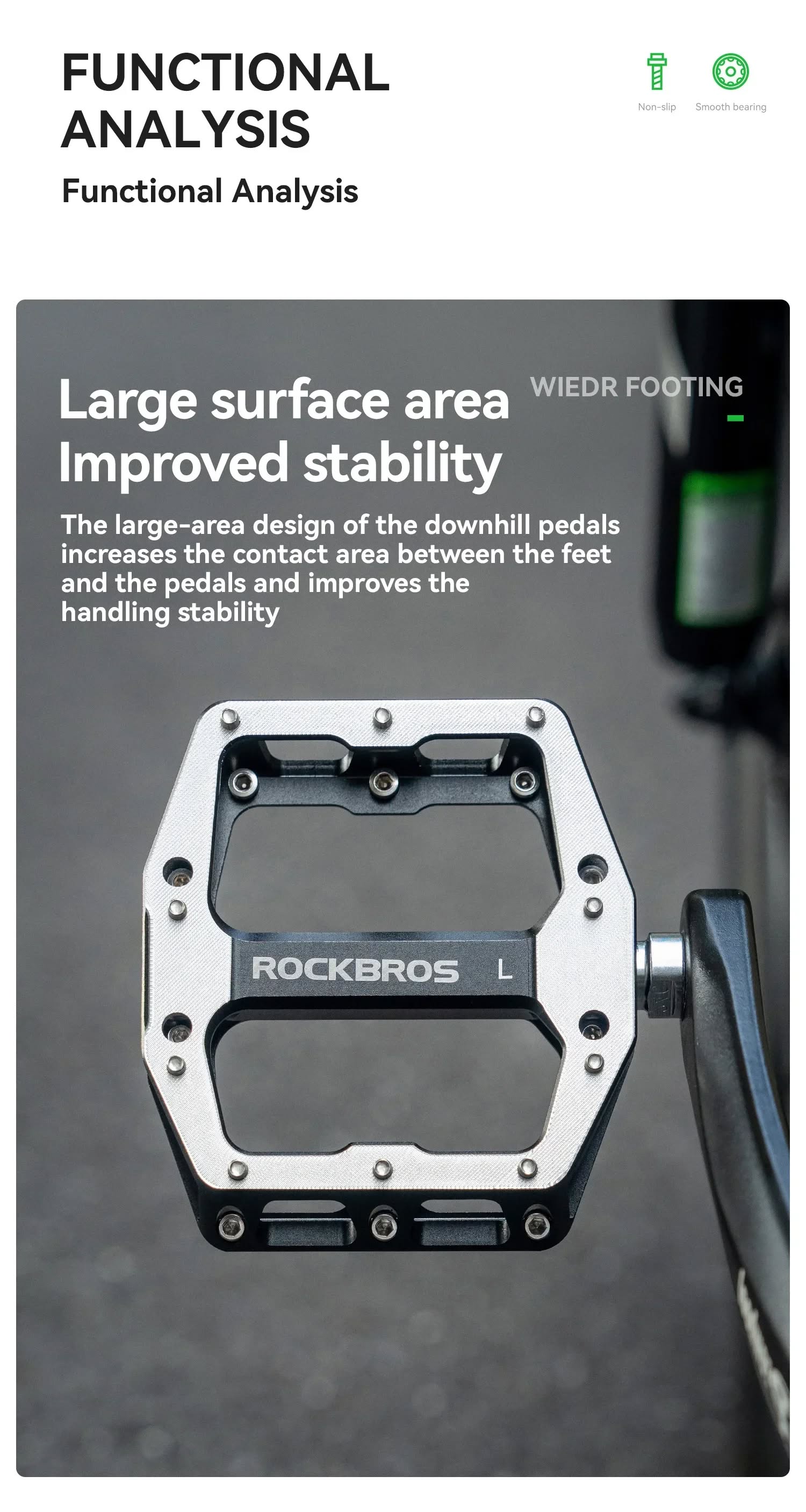 Педали ROCKBROS K-M8 платформы, алюминий, сменные шипы; черный/серебро