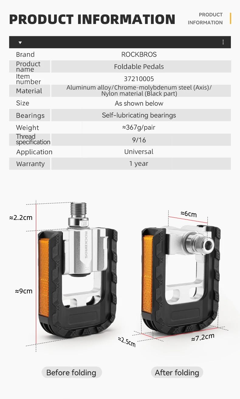 Педали ROCKBROS K502F складные платформы, алюминий; черно-серебристый