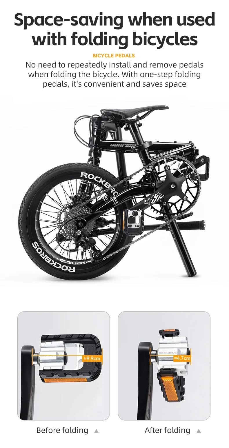 Педали ROCKBROS K502F складные платформы, алюминий; черно-серебристый