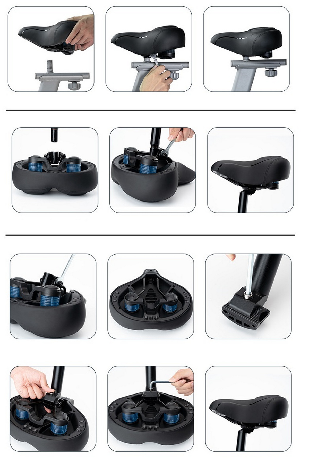 Седло велосипедное ROCKBROS AQ-8028 комфортное с демпфером, 260x250x100 мм, с отверстием; черный