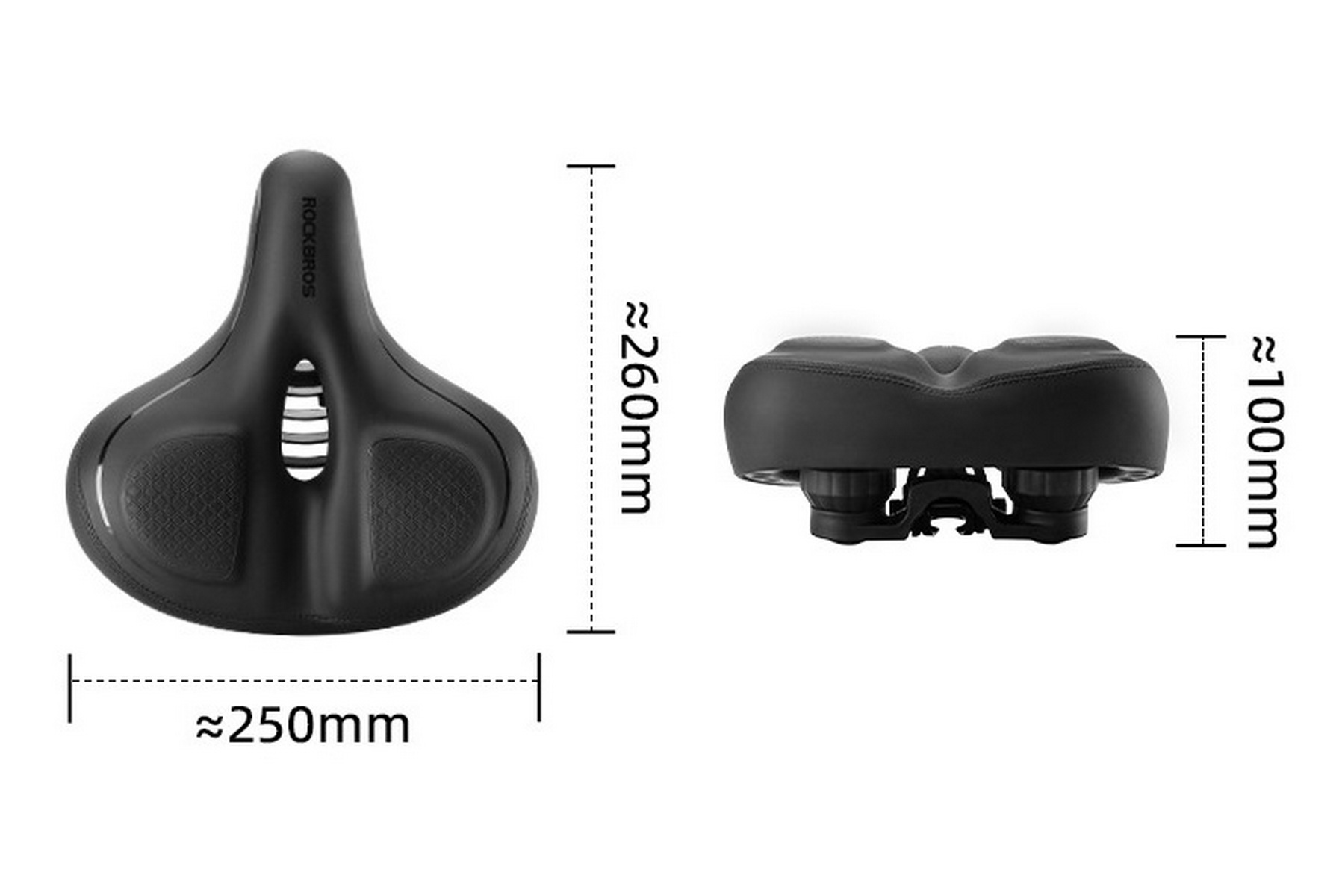 Седло велосипедное ROCKBROS AQ-8028 комфортное с демпфером, 260x250x100 мм, с отверстием; черный