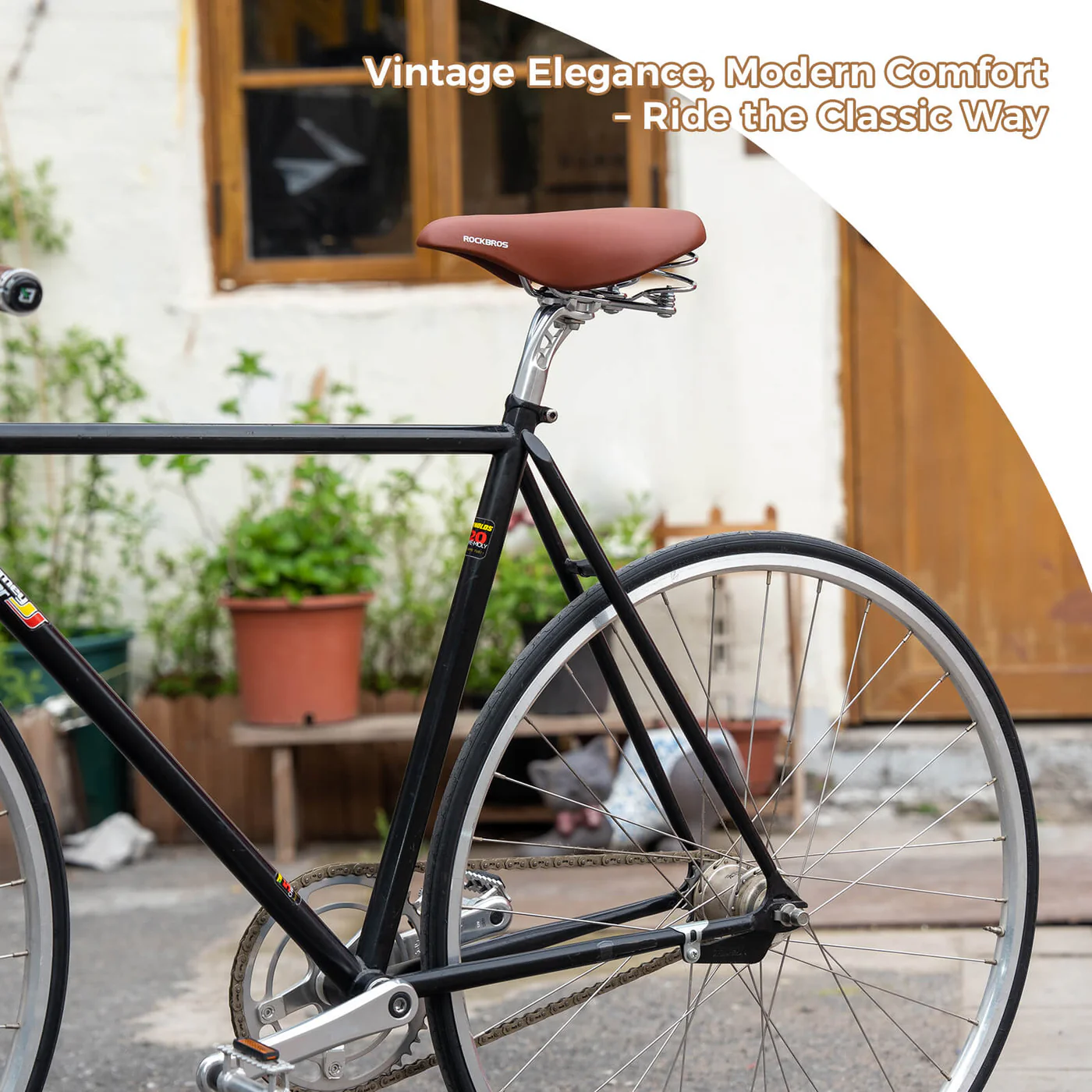 Седло велосипедное ROCKBROS 6800S пружинное, стиль ретро, 260x200x90 мм; коричневый