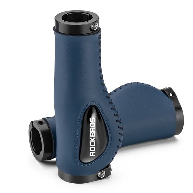 Грипсы ROCKBROS анатомические, кожзам, силиконовая вставка, с замками; синий