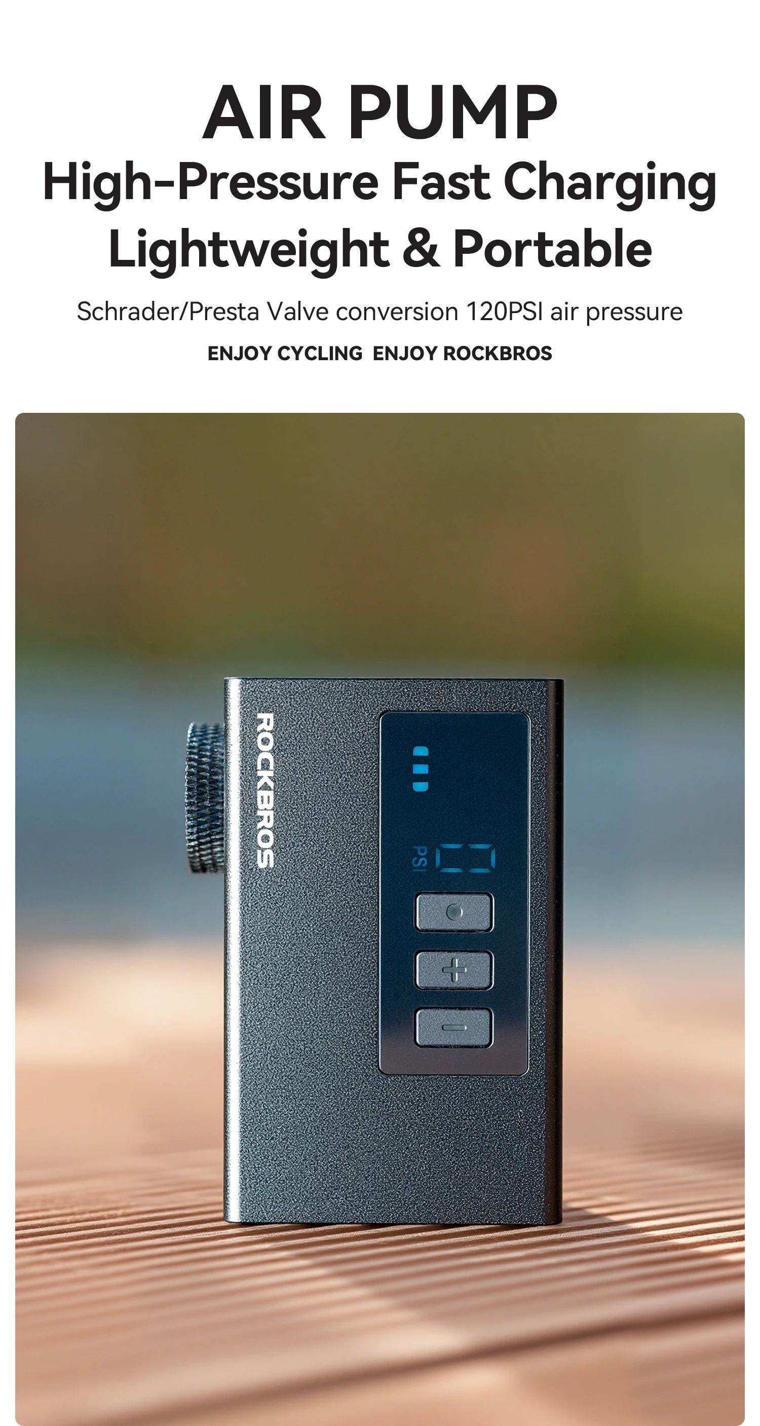 Насос электро ROCKBROS AS240 Pro мини, Type-C, до 120 PSI; черный