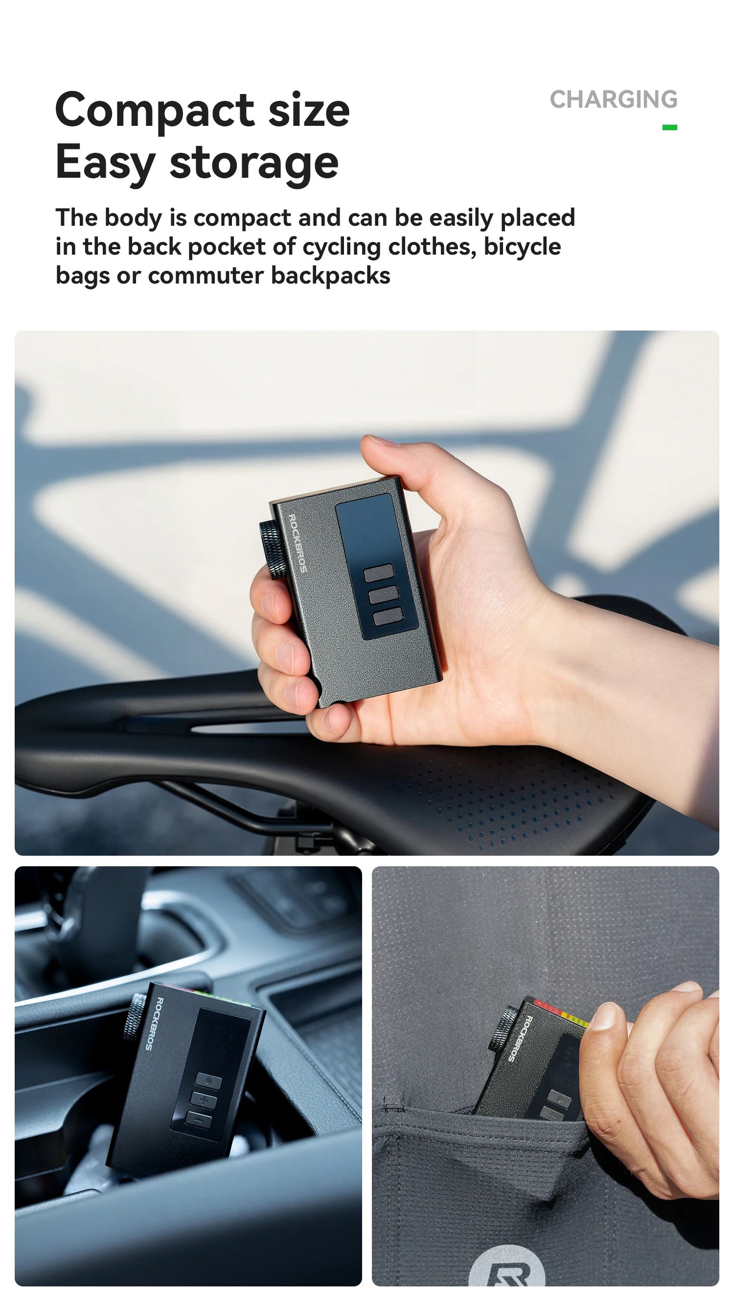 Насос электро ROCKBROS AS240 Pro мини, Type-C, до 120 PSI; черный