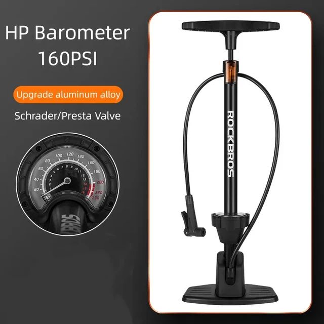 Насос напольный Rockbros алюминиевый с манометром и устойчивой платформой. 160psi. Арт. RB_423100020
