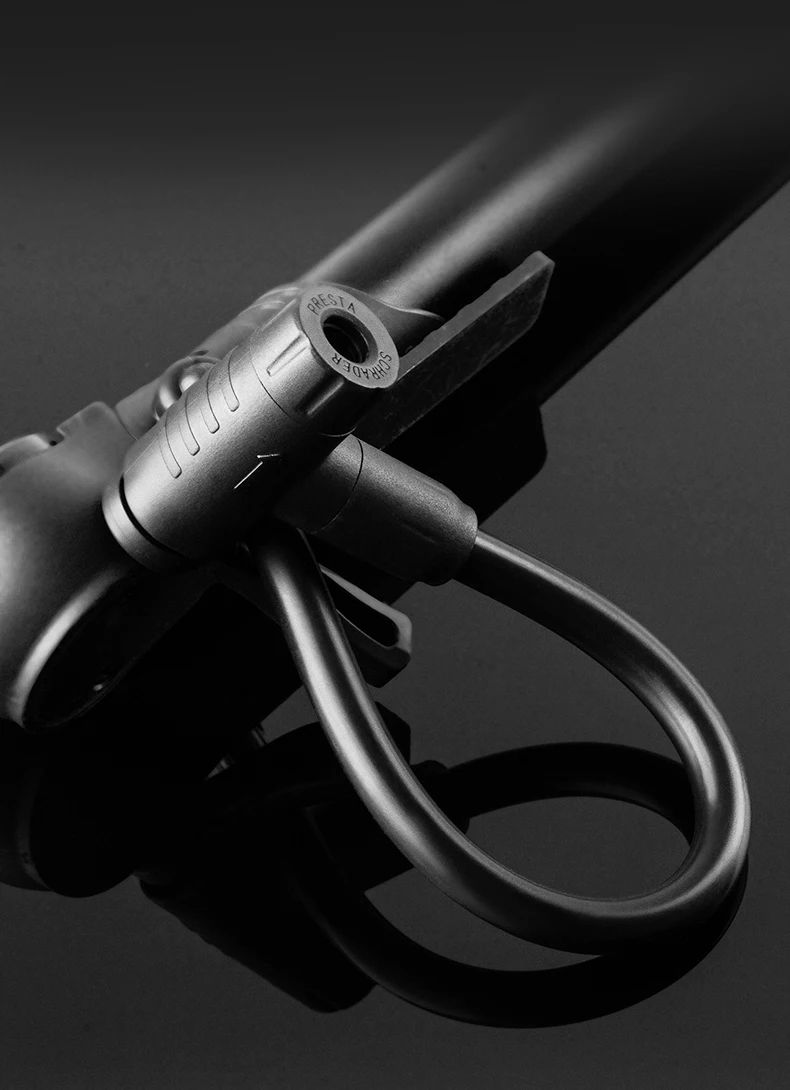 Насос ROCKBROS компактный, алюминий, Т-ручка, со шлангом, с манометром, до 120 PSI; черный