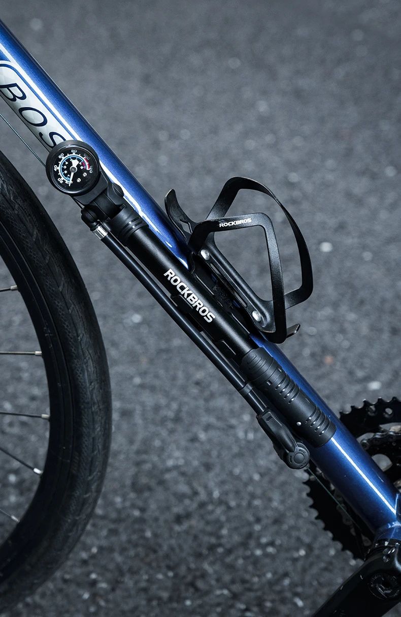 Насос ROCKBROS компактный, алюминий, Т-ручка, со шлангом, с манометром, до 120 PSI; черный