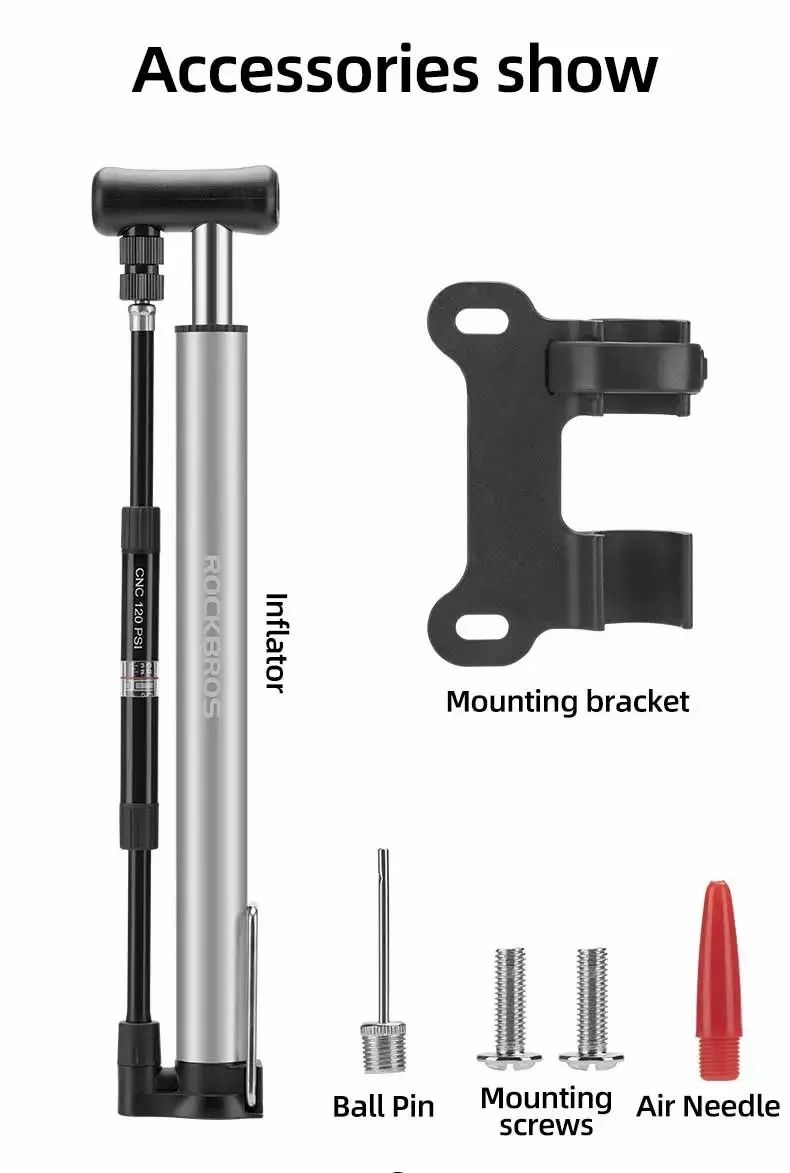 Насос напольный ROCKBROS MP2821, компактный, алюминий, с манометром, до 120 PSI; черный