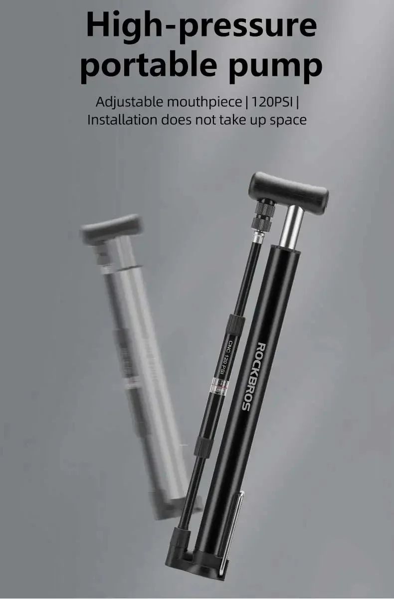 Насос напольный ROCKBROS MP2821, компактный, алюминий, с манометром, до 120 PSI; черный