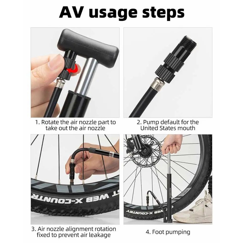 Насос напольный ROCKBROS MP2821, компактный, алюминий, с манометром, до 120 PSI; черный