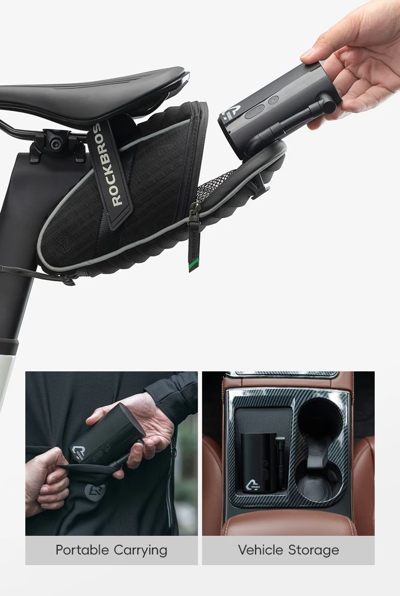 Насос электро ROCKBROS QJCQBM1 мини, Type-C, до 150 PSI; черный