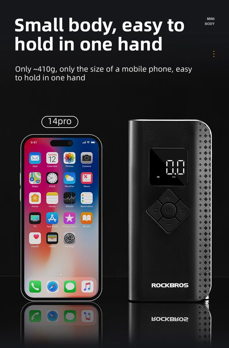 Насос электро ROCKBROS A13, Type-C, до 150 PSI; черный