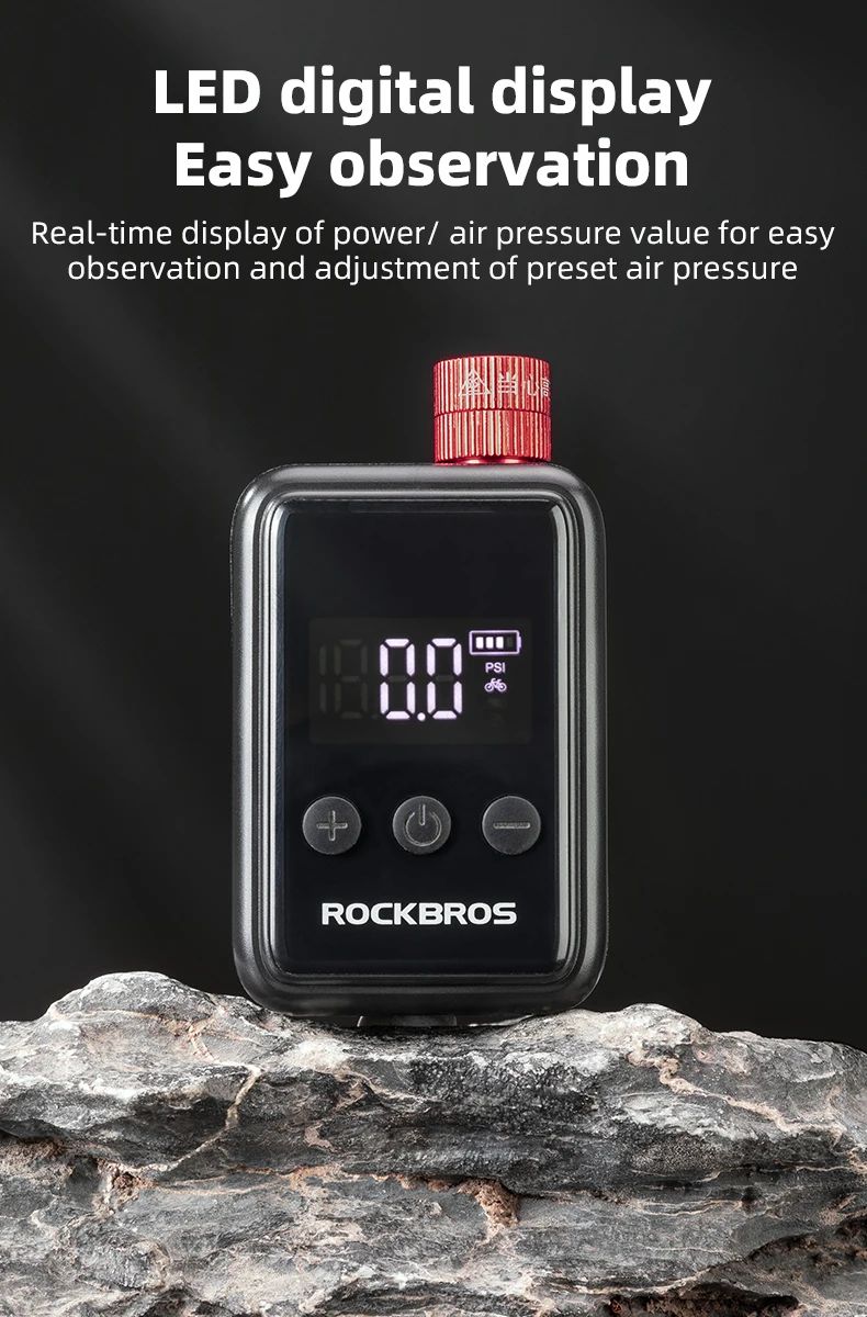 Насос электро ROCKBROS HW-140 мини, с силиконовым чехлом, Type-C, до 150 PSI; черный