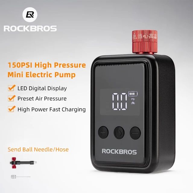 Насос электро ROCKBROS HW-140 мини, с силиконовым чехлом, Type-C, до 150 PSI; черный
