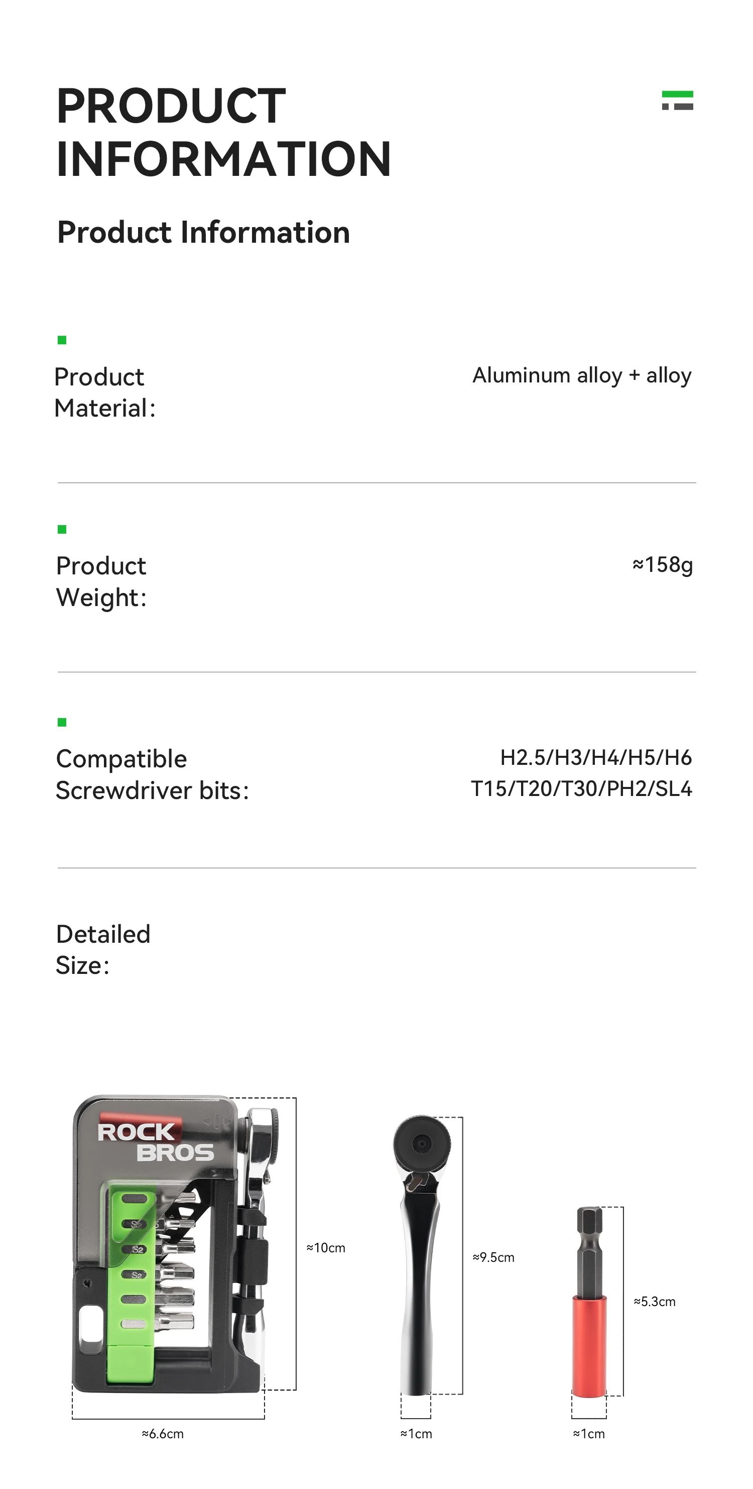 Набор инструментов ROCKBROS TG-T8008, трещотка магнитная с битами; черный/зеленый