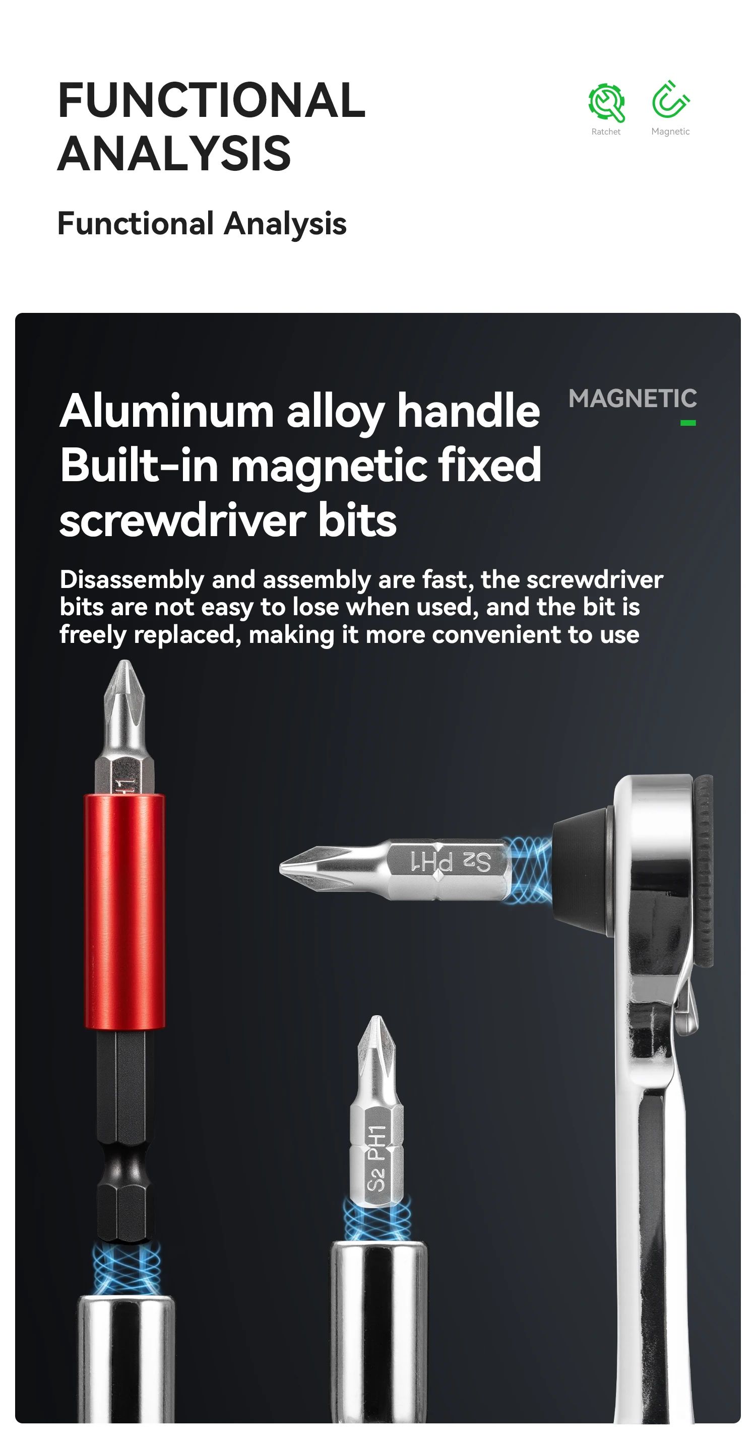 Набор инструментов ROCKBROS TG-T8008, трещотка магнитная с битами; черный/зеленый