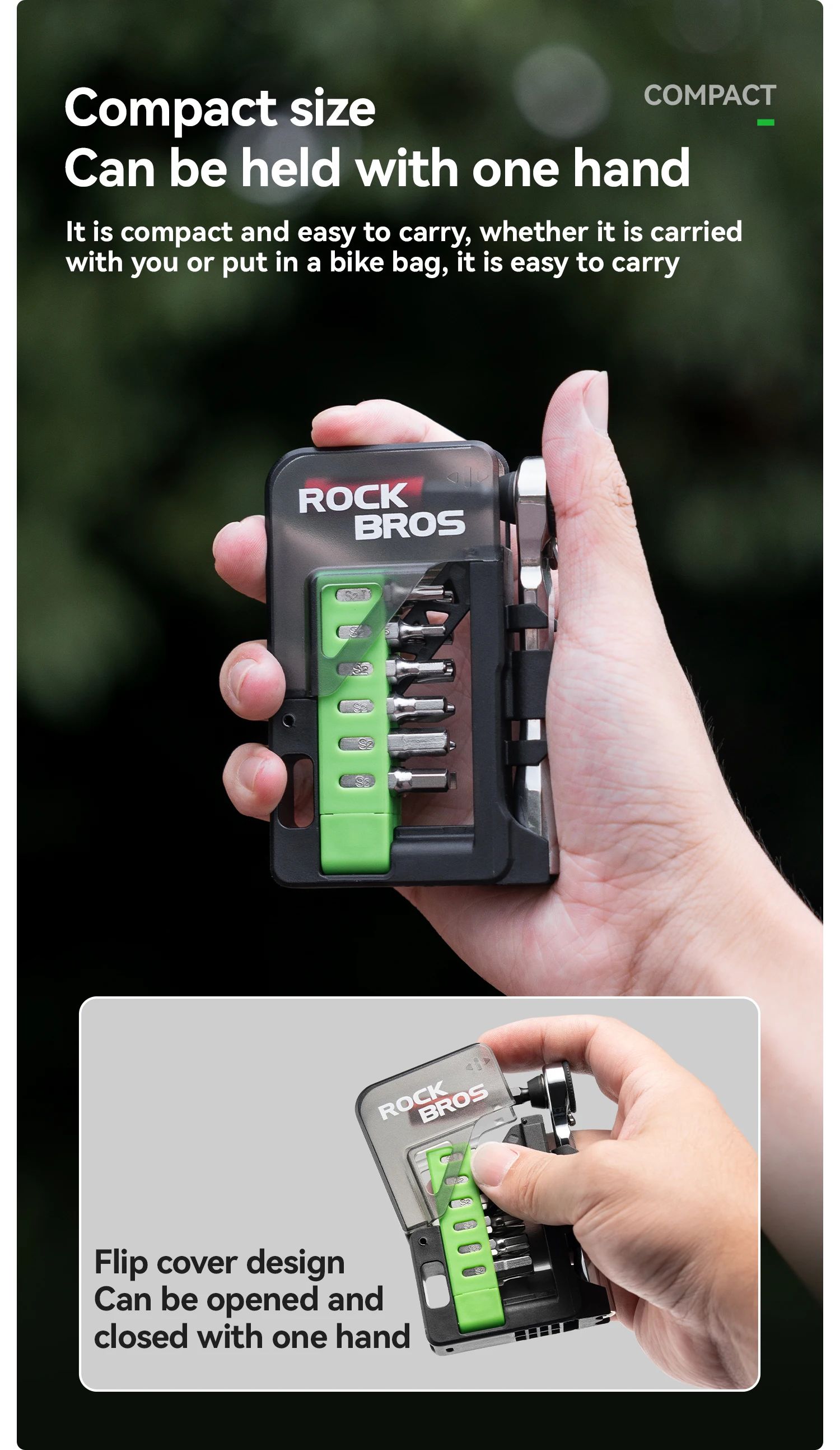 Набор инструментов ROCKBROS TG-T8008, трещотка магнитная с битами; черный/зеленый