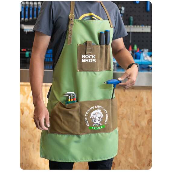 Фартук ROCKBROS D008 для механика; зеленый с коричневым