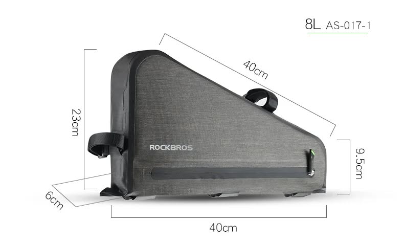Велосумка ROCKBROS AS-017-1 на раму, треугольная, нейлон, объем 8 л; черный