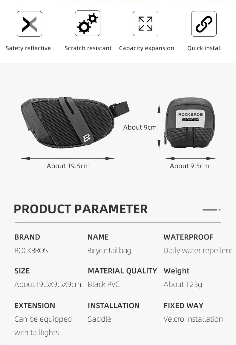 Велосумка ROCKBROS B74 на подседельный штырь и седло, объем 0,73 л; черный