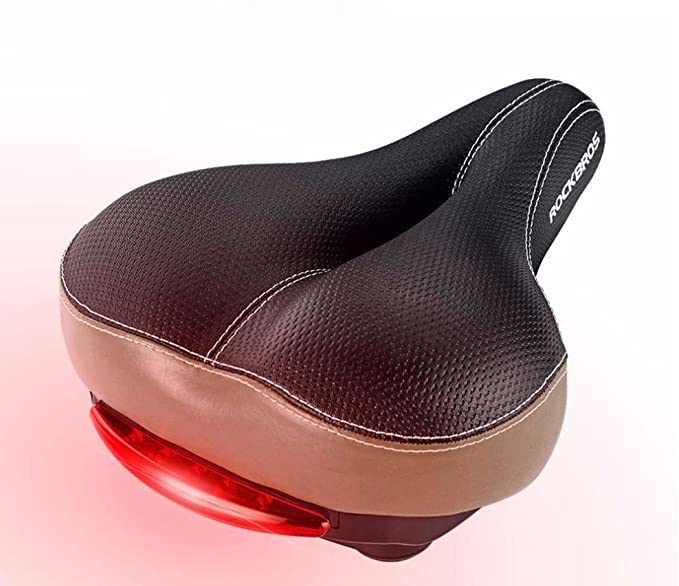 Седло ROCKBROS FU-3300L с задним фонарем, комфортное, с отверстием, 280x210x60 мм; черный/бежевый