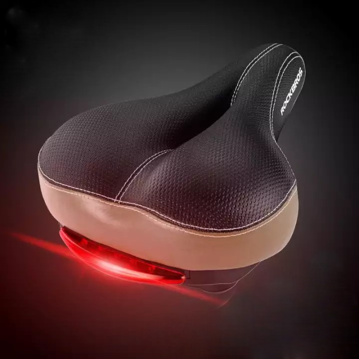 Седло ROCKBROS FU-3300L с задним фонарем, комфортное, с отверстием, 280x210x60 мм; черный/бежевый