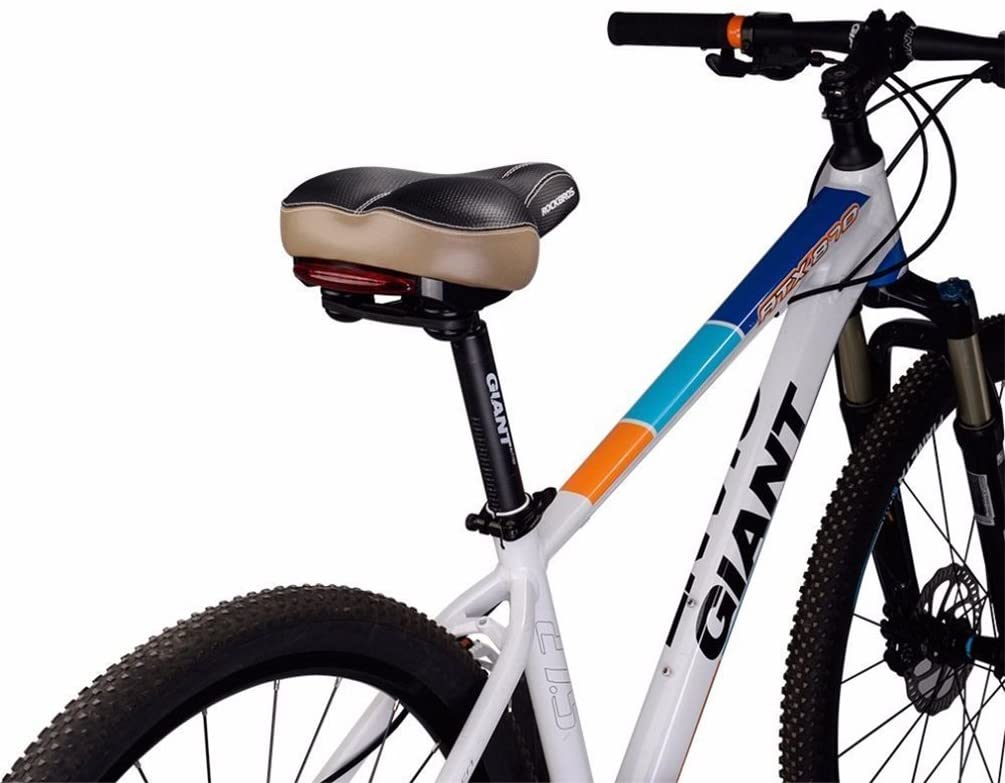 Седло ROCKBROS FU-3300L с задним фонарем, комфортное, с отверстием, 280x210x60 мм; черный/бежевый