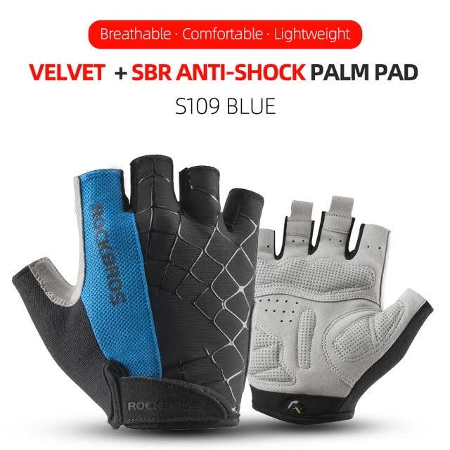 Велоперчатки ROCKBROS S109 короткие пальцы, рисунок "паутина", с липучкой; синий