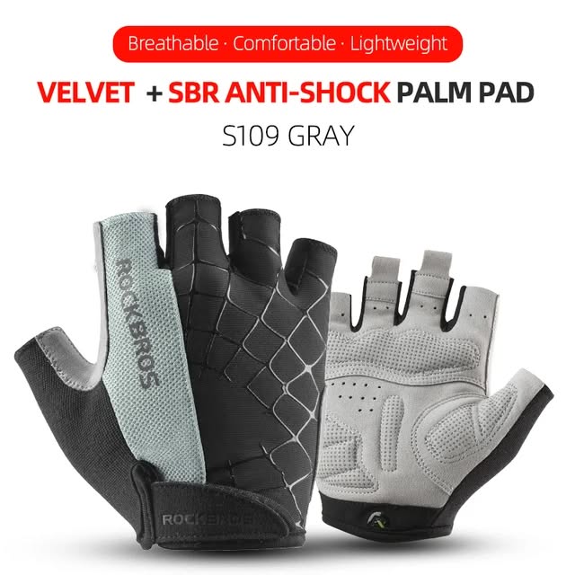 Велоперчатки ROCKBROS S109 короткие пальцы, рисунок "паутина", с липучкой; серый