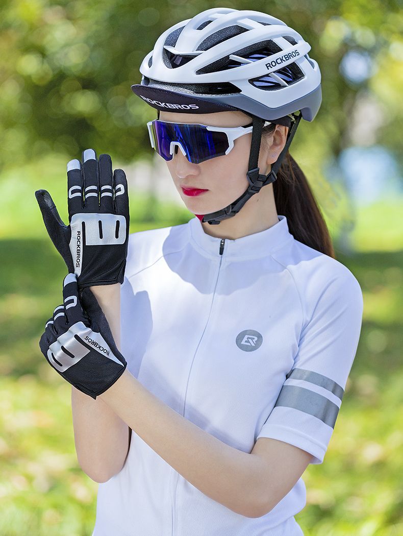 Велоперчатки ROCKBROS Reflective черные. Длинные пальцы. Кожаные со светоотражателями