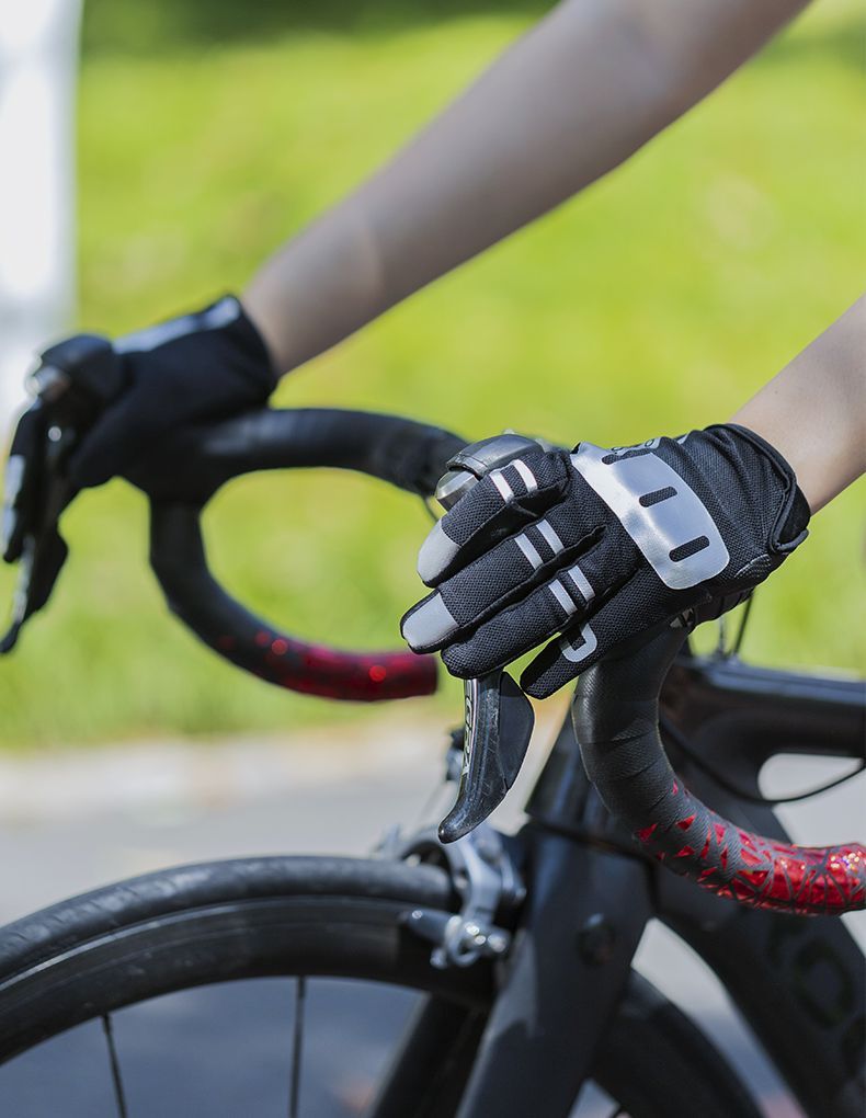 Велоперчатки ROCKBROS Reflective черные. Длинные пальцы. Кожаные со светоотражателями