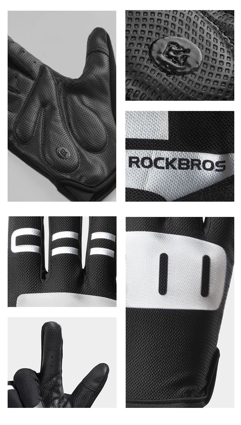 Велоперчатки ROCKBROS Reflective черные. Длинные пальцы. Кожаные со светоотражателями