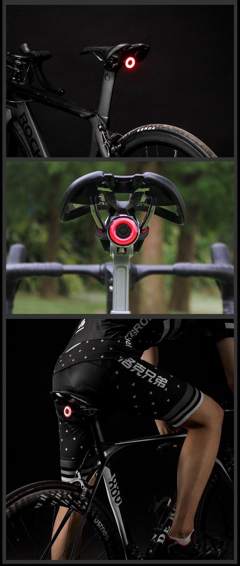 Фонарь задний ROCKBROS , Двойной универсальный крепеж, датчик сна и торможения USB