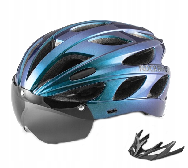 Велошлем ROCKBROS TT-16 Wind Mirror со съемным визором ; хамелеон синий