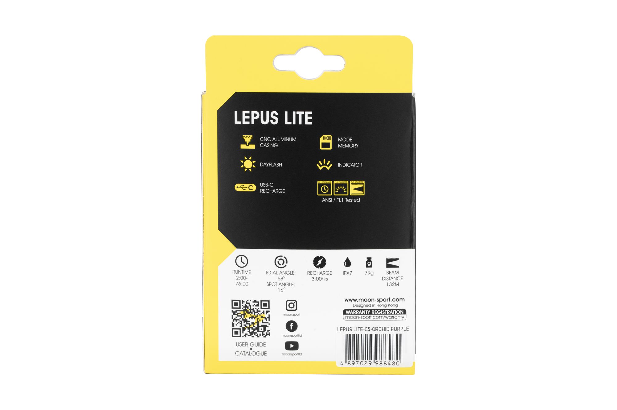 Фонарь передний Moon LEPUS LITE (C5-Orchid Purple), 400 Лм, 6 режимов, USB-C