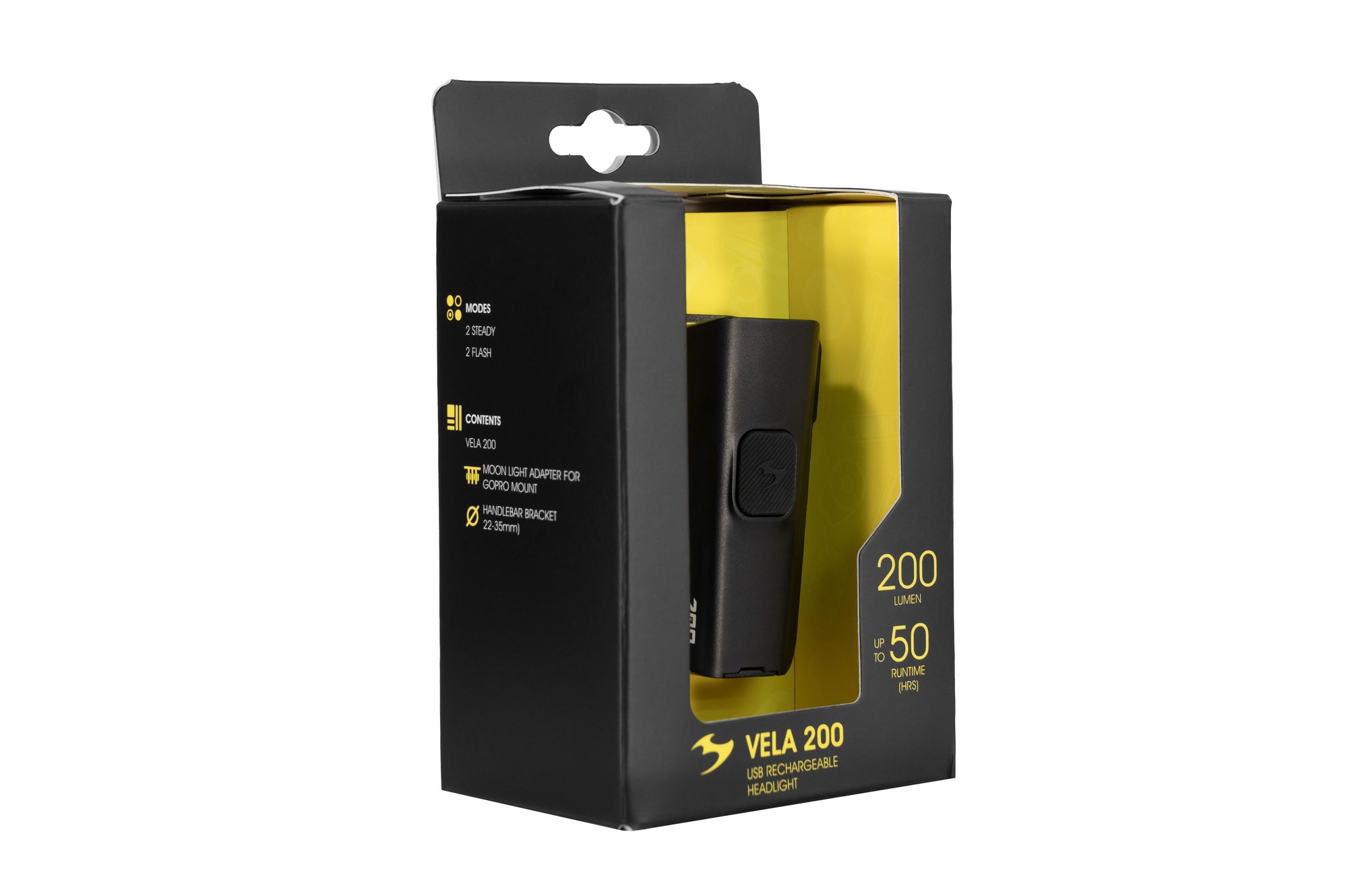 Фонарь передний Moon VELA 200 (C1-Black), 200 Лм, 4 режимов, USB‑C