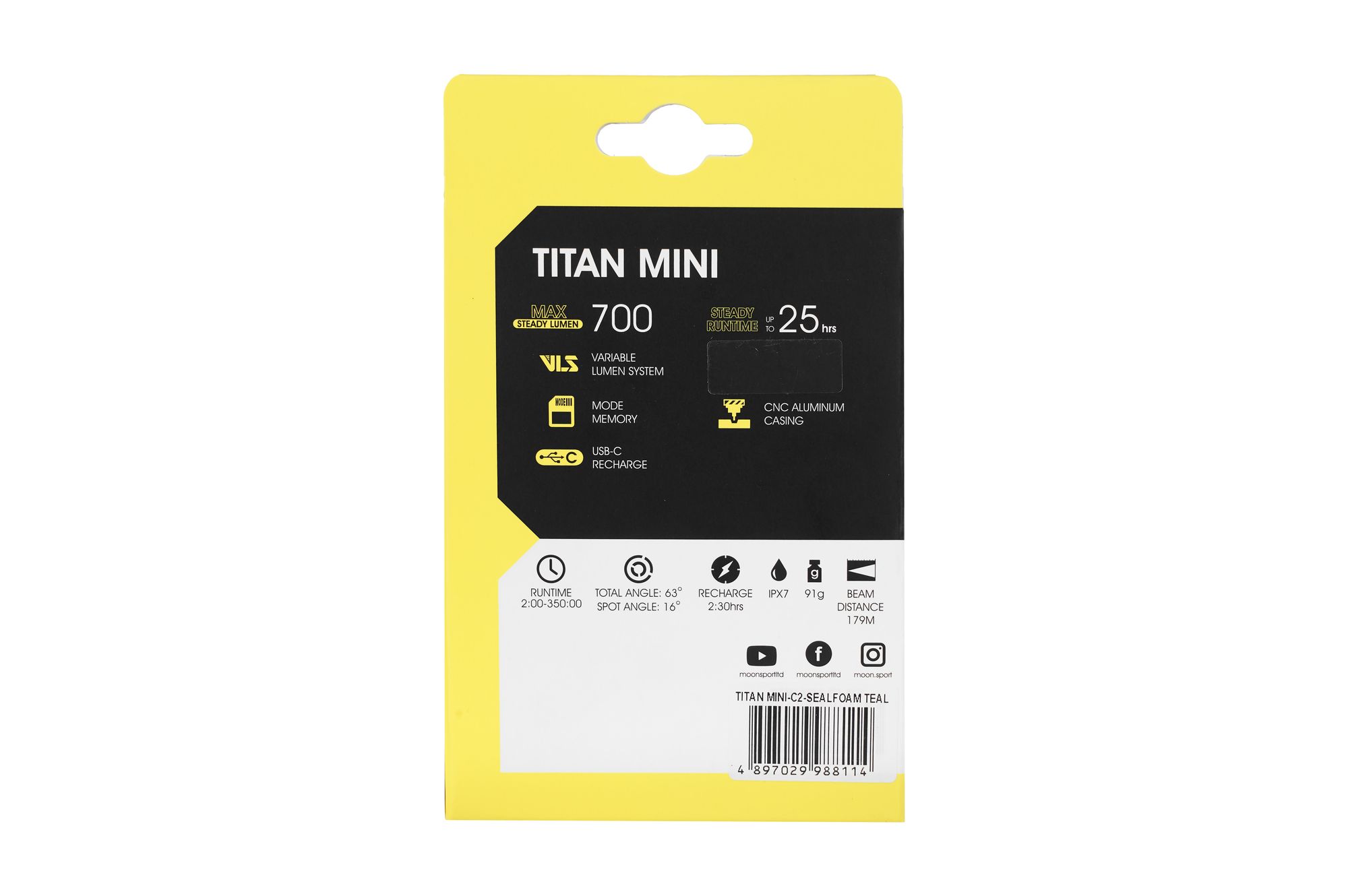 Фонарь передний Moon TITAN MINI (C2-Sealfoam Teal), 700 Лм, 6 режимов, USB‑C