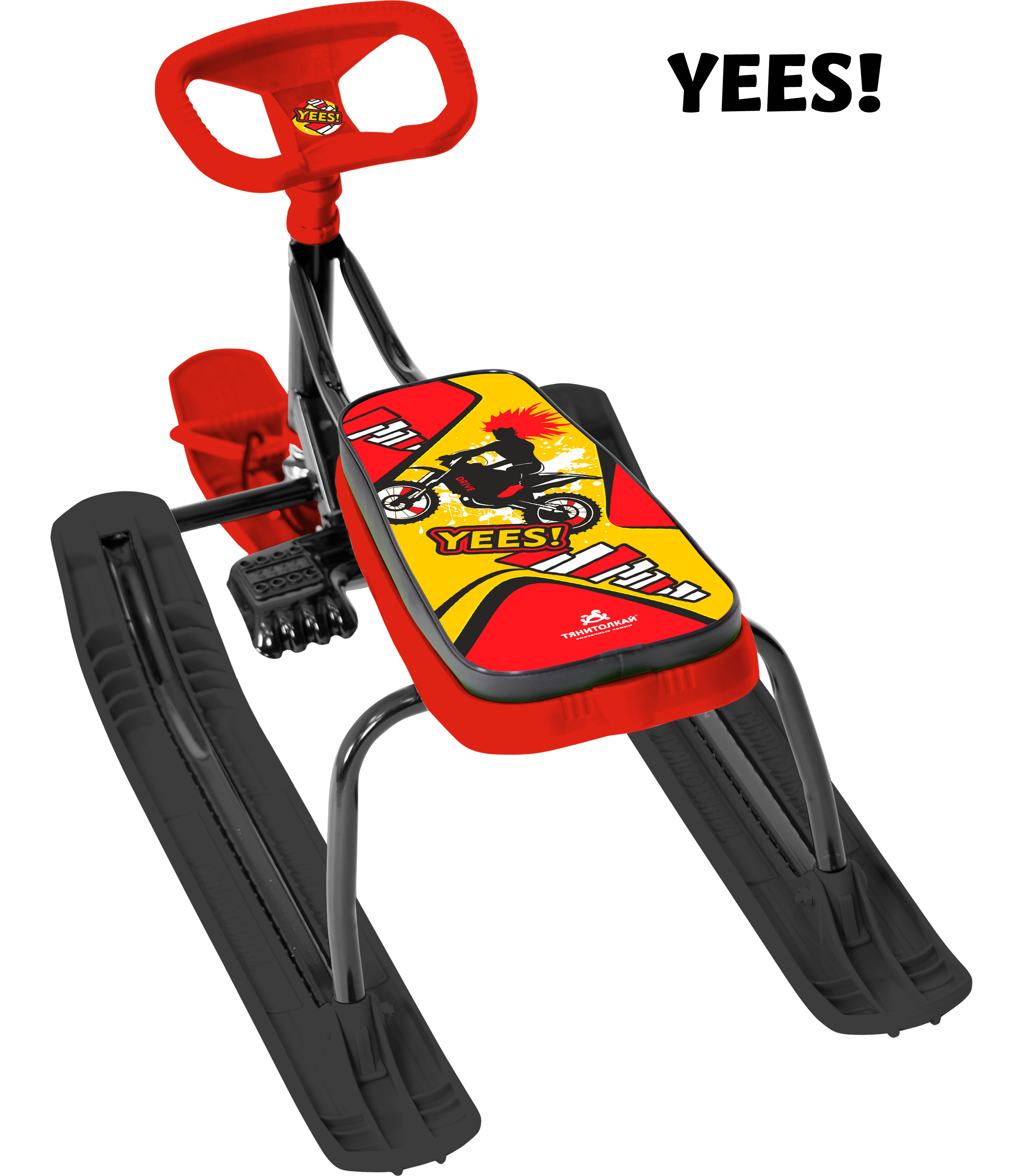 Снегокат "ТЯНИ-ТОЛКАЙ+100" с рулеткой (Рисунок с байкером)