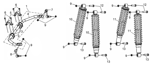 Задние стабилизаторы и перед./задние амотризаторы