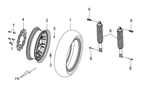 Заднее колесо и амортизаторы