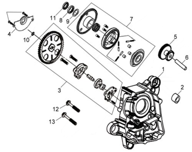 Правая половина картера и масляный насос