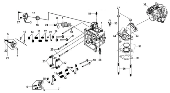 Подбор запчастей Головка цилиндра Двигатель GTS 300i EFI (LM30W-6) GTS 300i SYM