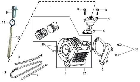Подбор запчастей Цилиндр Двигатель RS 125 (HS12W2-6) RS 125 SYM