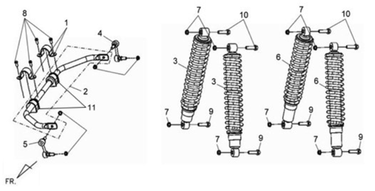  Задние стабилизаторы и перед./задние амотризаторы