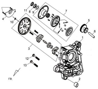 Правая половина картера и масляный насос